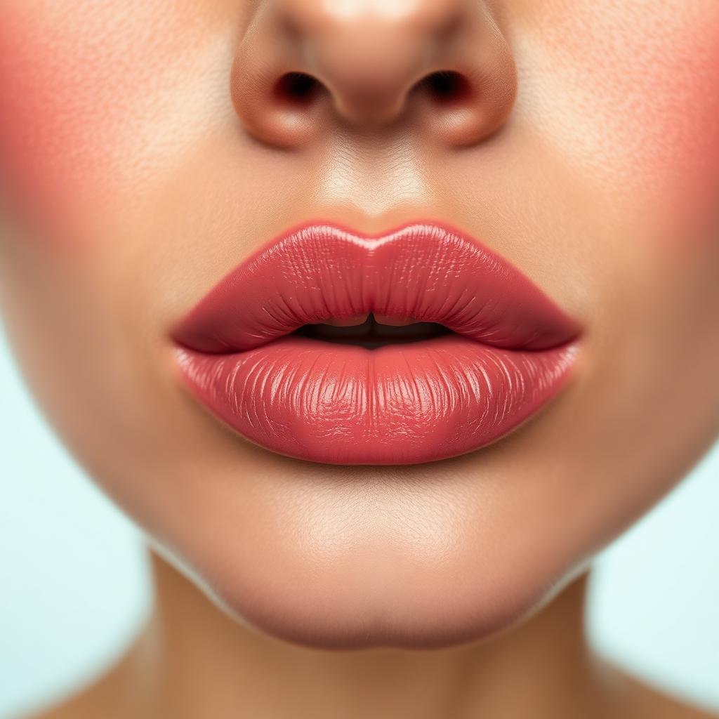 Close-up of natural rosy lip blush tattoo