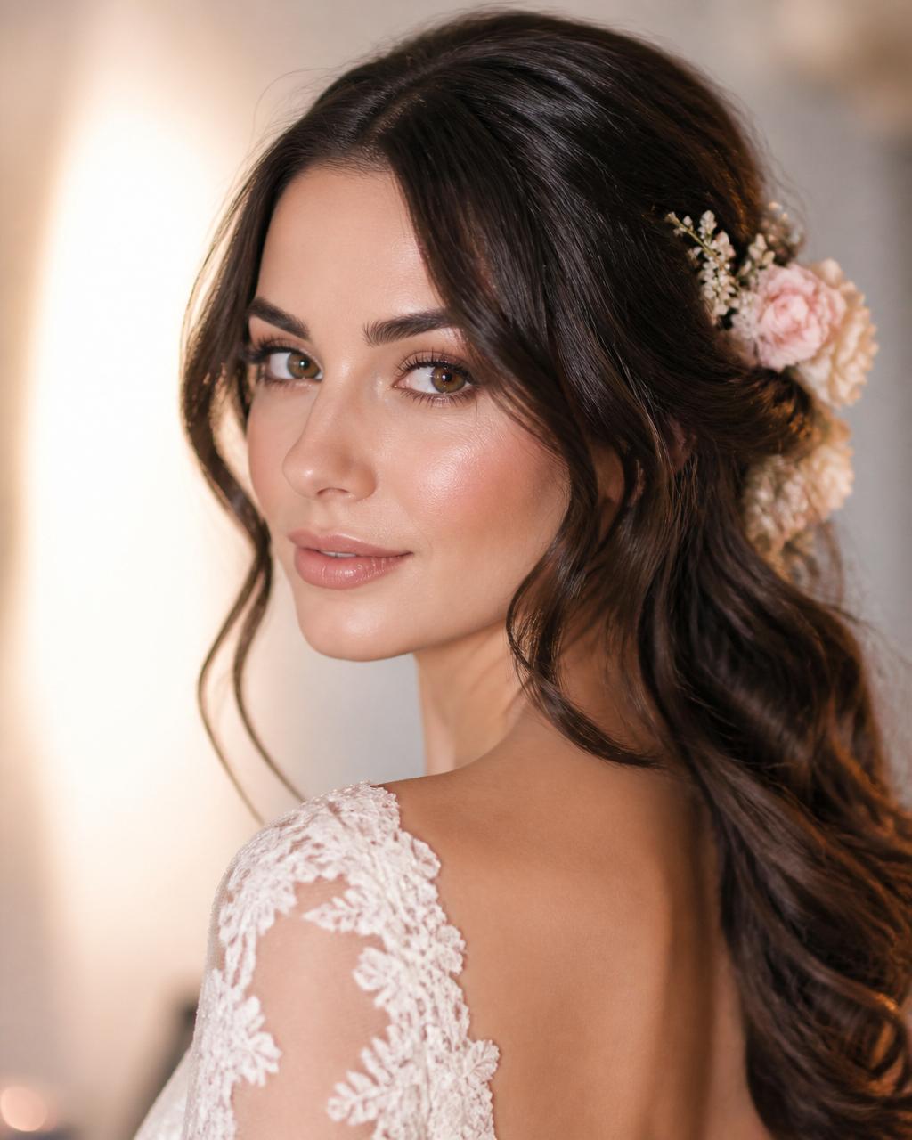 Sydney bridal makeup artist bridal accessories flatlay with pearl earrings and roses